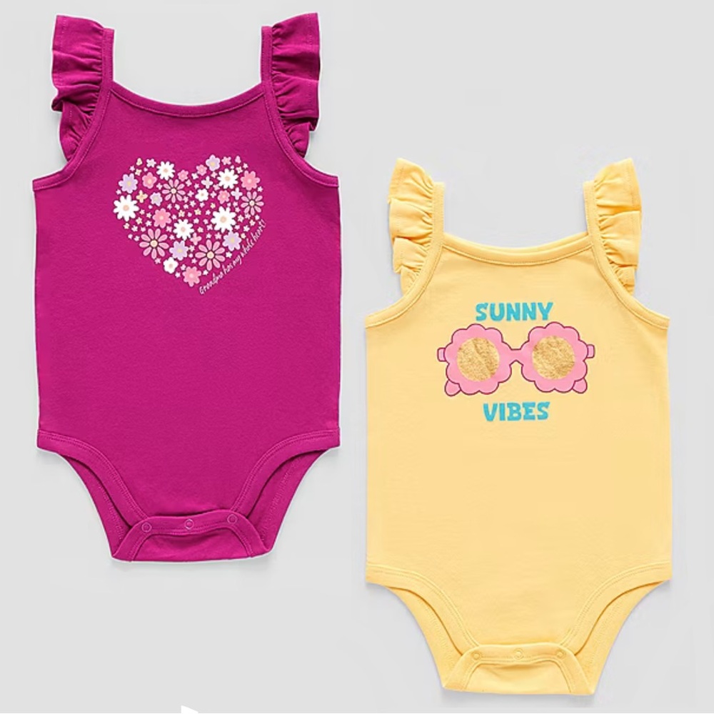 NWT 1 set of 2 ruffle sleeve baby onesies 12 mos